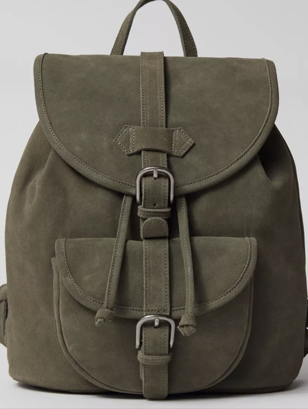 URBAN OUTFITTERS | Olive Green Cow Suede Leather Backpack